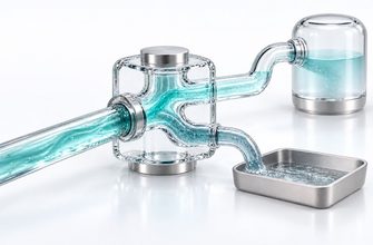 Transparent glass routing system splitting a turquoise data stream into separate Linux input, output, and error channels.