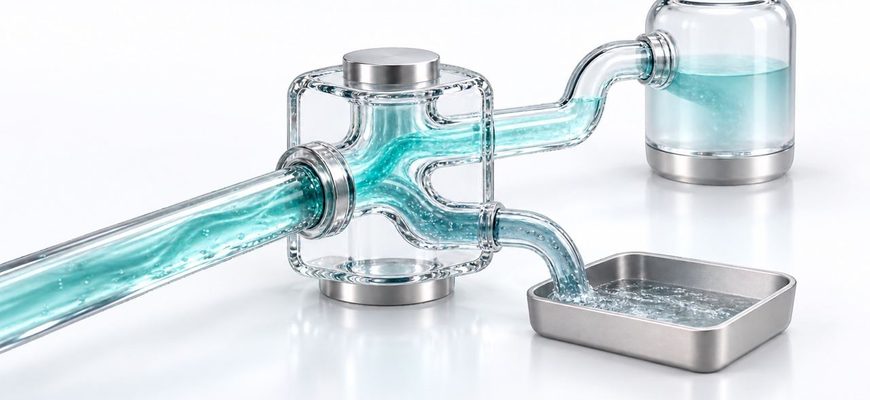 Transparent glass routing system splitting a turquoise data stream into separate Linux input, output, and error channels.